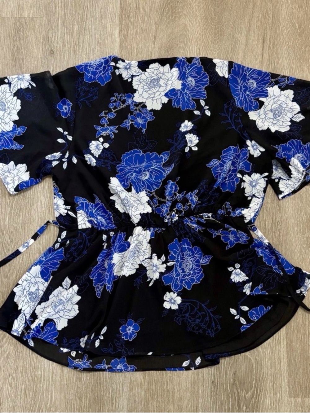 City Chic Black Top with Blue & White Floral Print - Picture 2 of 6